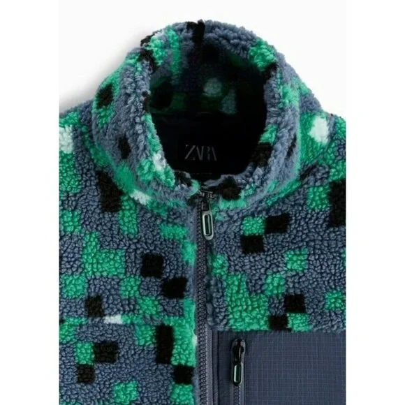 ZARA MAN NWT FW22 GRAY ABSTRACT PRINT FLEECE JACKET 3548/307 l-xl - Picture 13 of 13